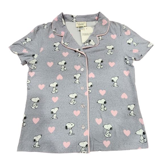 Peanuts Valentines Day Womens Snoopy Gray‎ Pajama Set With Pink Hearts Size L - Picture 2 of 15